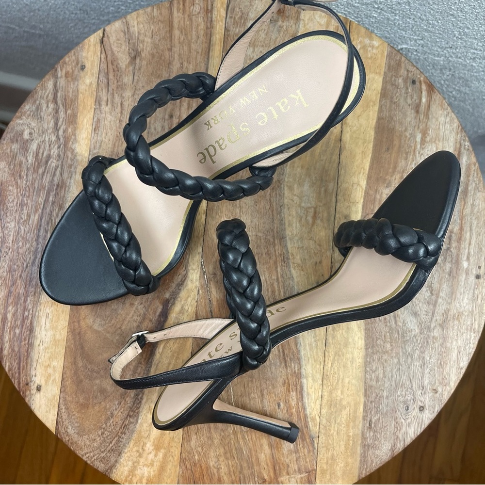 Kate Spade l 8.5 Saffron Chunky Braided Leather Strap Round Toe Stiletto Sandals